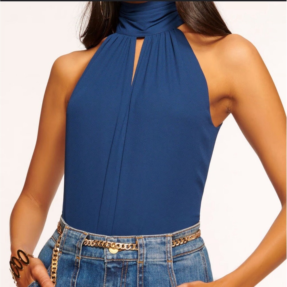 ramy brook sunny high neck top‎ Silk Halter Tank. NWT $295. Navy Size Large